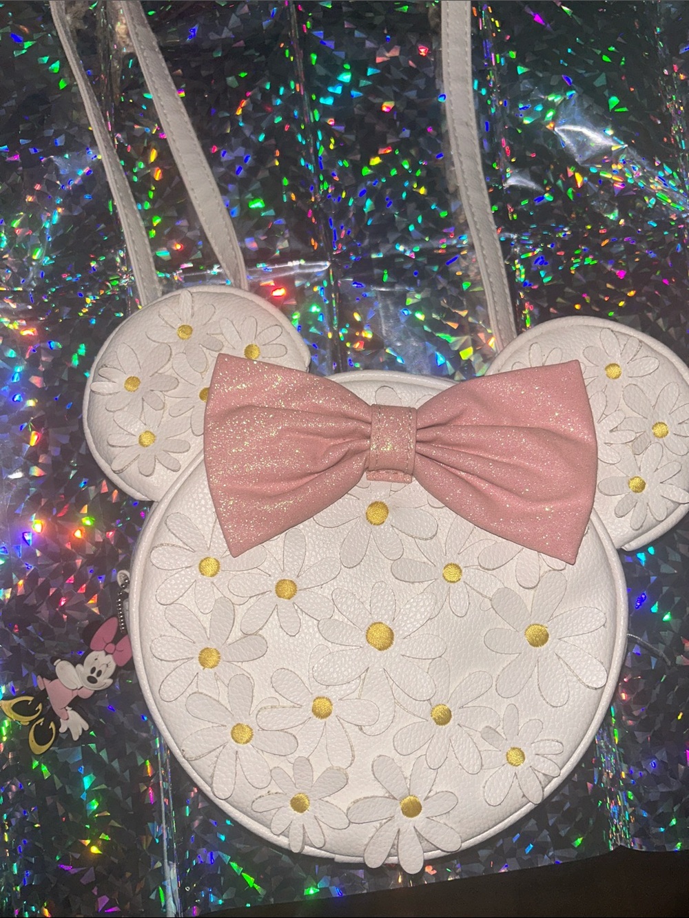 Disney White Daisy Ear Crossbody Bag with Pink Sparkle Bow